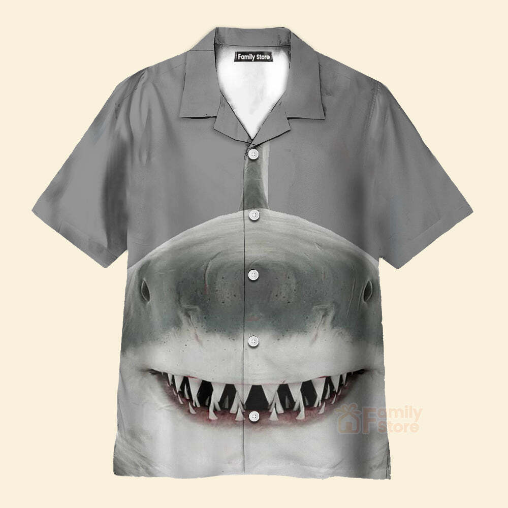 Shark Smile Hawaiian Shirt Shark Button Up Shirt For Adults