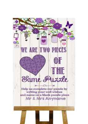 Shabby Chic Vintage Holzoptik Puzzle Gästebuch personalisiert Hochzeit Schild
