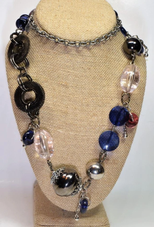 Firmato Chico's Argento Vetro Artistico Multicolore Grande Perline 32 " Collana - Immagine 2 di 4