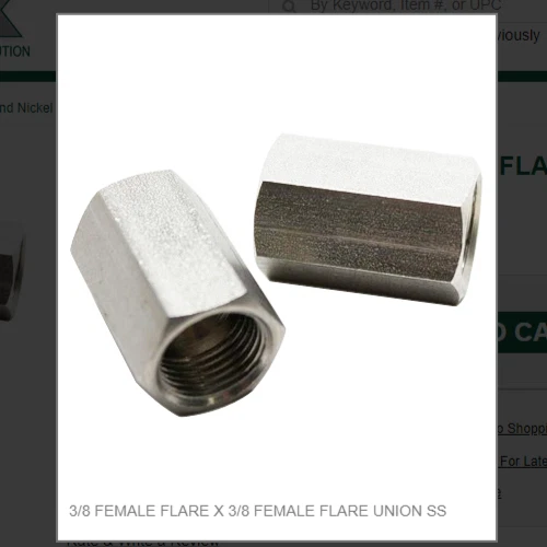 APEX 3/8 FEMALE FLARE X 3/8 FEMALE FLARE UNION, (1) One, SS # S89-66, In-Stock!