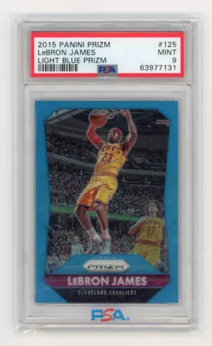 2015 Panini Prizm Basketball #125 LEBRON JAMES Light Blue Prizm /199 PSA 9