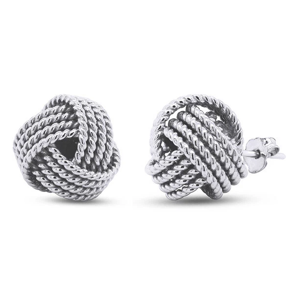 Aretes con nudo de amor retorcido para mujer en plata de ley 925 Foto 3 de 4