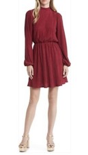 Floret Studios Plissé Long Sleeve Dress In Red Size Small NWOT