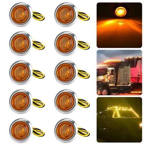 10X 3/4" 12V Amber Marker Light Stainless Base LED Truck Side Bullet Indicator - Picture 2 of 8
