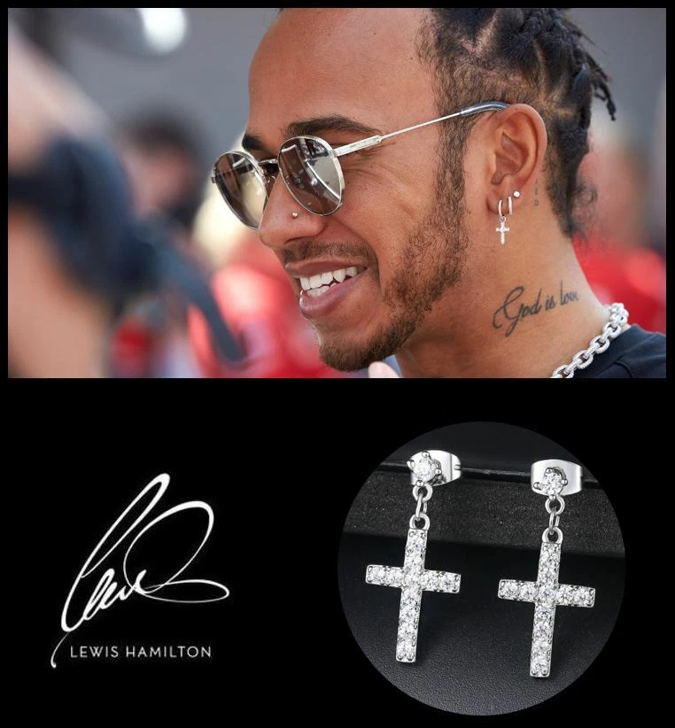 Mens Black Stainless Steel Hoop Cross Earrings