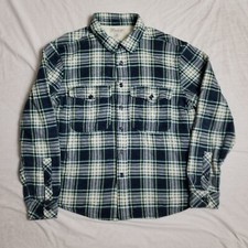 J Crew Waffle Lined Harbor Shirt Flannel Thermal Plaid Green Blue Medium