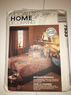 CRAFTS UNCUT MCCALLS 7533 Sewing Pattern BEDROOM DECOR DRAPES SHAMS BED SKIRT