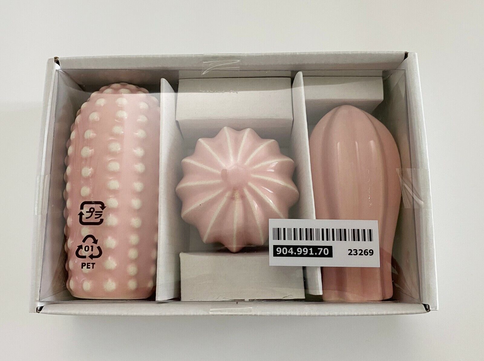 Set of 3 - Ikea SJÄLSLIGT SJALSLIGT Ceramic Pink Mini Cactus Decoration - NEW