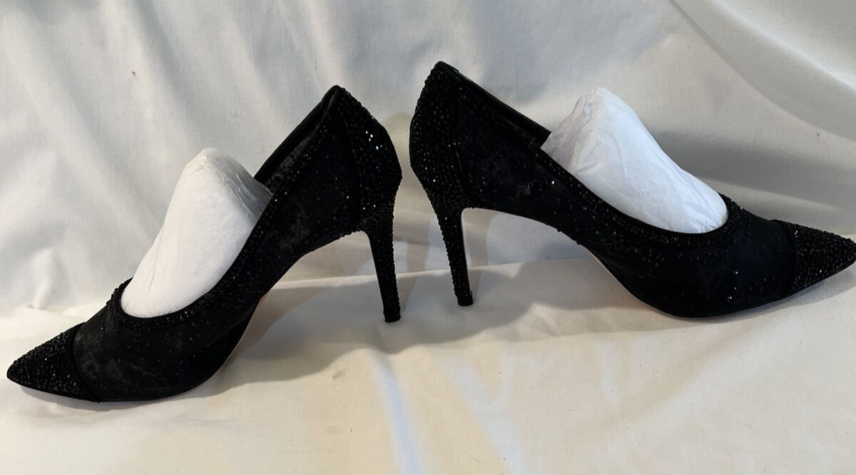 SAOLA ANTONIO MELANI DRESSY SUOLA IN PELLE NERA CALZINI LOTTI PERLINE SCARPE STILETTO TAGLIA 7M