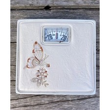 Vintage 1970s Counselor Bathroom Scale Embroidered Butterfly Flowers