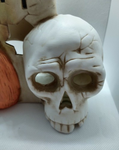 Ceramic Skull Pumpkin Votive Candle Holder Spooky Halloween Table Decor Haunted - Picture 2 of 10