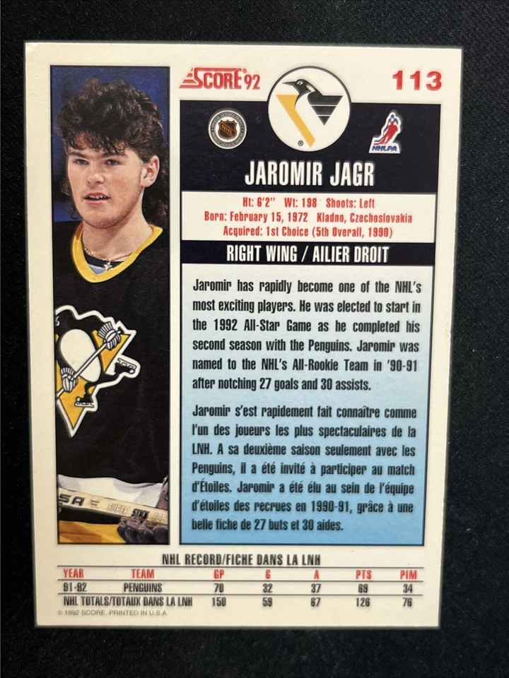91-92 Score Hockey 113 Jaromir Jagr - Image 2 of 2