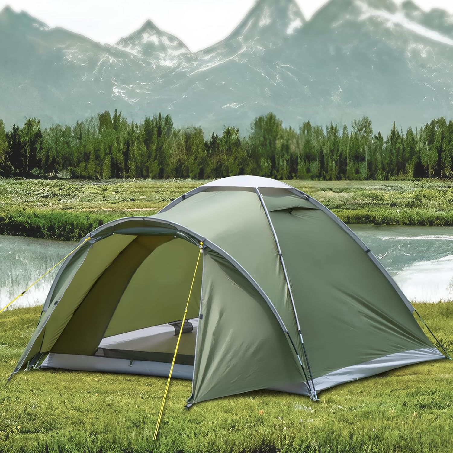3-4 People Tent with Porch, Dome Tent with Sewn-In Groundsheet Pu5000Mm Waterpro