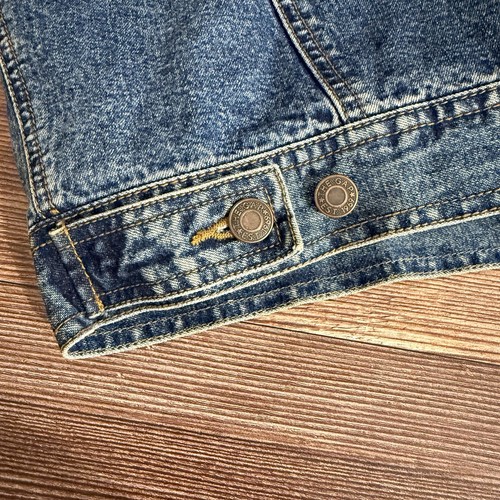 Vintage 90s Gap Denim Vest Sherpa Lined Mens Small Pockets Button Leather Trim - Picture 7 of 10