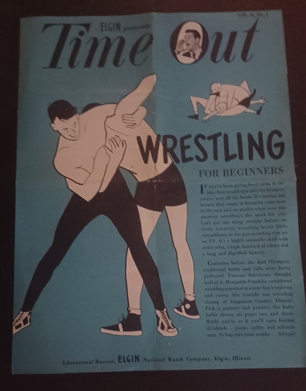 Rare 1950's ELGIN WATCH CO. TIME OUT WRESTLING FOR BEGINNERS BROCHURE 