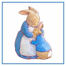 Mama Bunny Hugs Peter Rabbit by Beatrix Potter Counted Cross Stitch Pattern