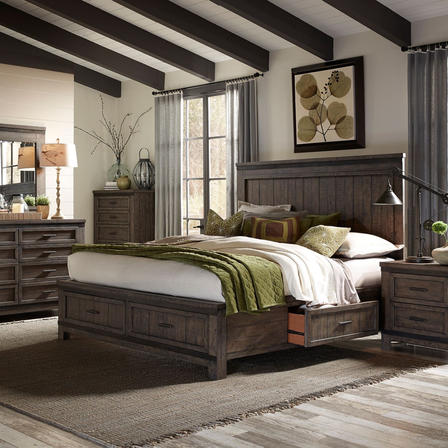 Liberty Furniture Queen Double Storage Bed Dresser Mirror Chest Nightstand