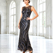 �195 MONSOON SZE 12 BLACK SEQUIN MAXI DRESS PROM PARTY GATSBY RED CARPET WEDDING