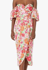 ASTR the Label Zurina Midi Dress Pink Floral Off Shoulder Sz M EUC