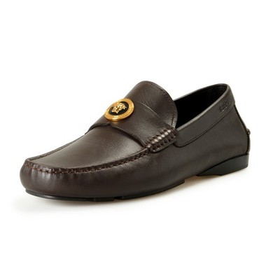Versace Men's Brown 100% Leather Gold Medusa Car Shoes Loafers Shoes US 13 IT 46