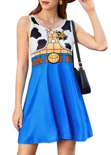 KINMIU Womens Woody Sexy Cowgirl Cow Print Western Costume Adult Tank Dress 