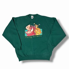 Disney VTG USA Lion King Green Crewneck LG DBL SIDED Party Animals Simba Pumba