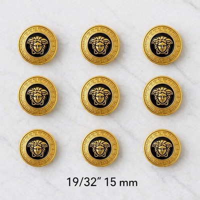 Versace Medusa Gold Black Metal Buttons   Set of 9 (15 mm)