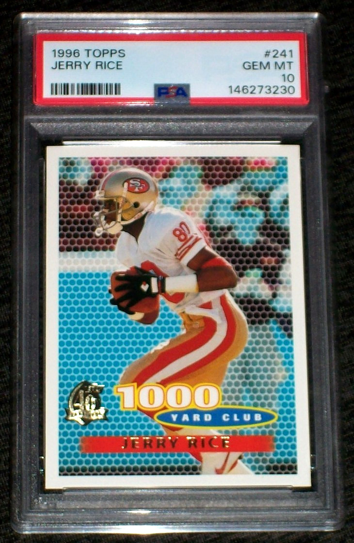 1996 Jerry Rice #241 Topps (1000 Yard Club) PSA 10 San Francisco 49ers view 1