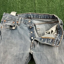 Levi's 501 Red Tab Jeans Mens 30x32" Light Wash Blue Denim Button Fly Straight