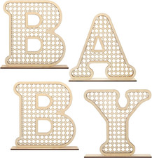 4 Pcs Rattan Wood Baby Letters - Boho Nursery Decor for Baby Shower  Rustic Alp