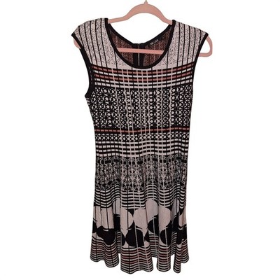 NIC+ZOE Twirl Fit & Flare Sweater Dress Size Medium Cozy Geometric Dark Academia