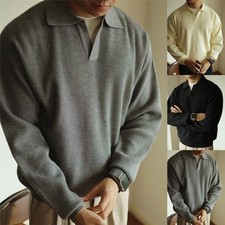 Men's Turndown Collar Long Sleeve Sweater Ideal for Spring and Autumn Fashion