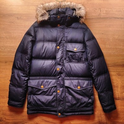 Eddie Bauer Ilaria Urbinati Down Puffer Jacket Womens Small Navy Faux Fur Hood