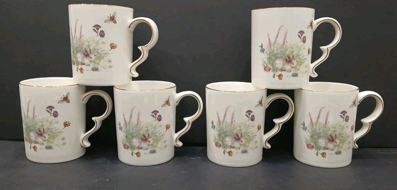 Grace Teaware (Garcie) Bone China "Bunny" Garden Meadow Design Mugs - Set Of 6