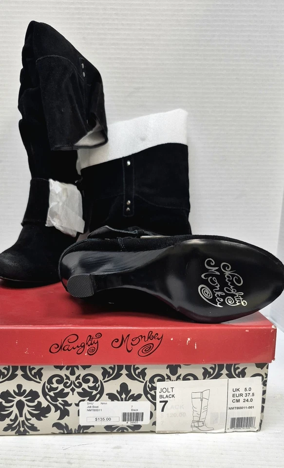 NEW Naughty Monkey Jolt Black Leather Boots Women's Size 7 NIB Original Tags - Image 2 of 4