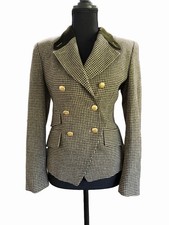 Escada Margaretha Ley Vintage Houndstooth Double Breasted Blazer Size 34 Wool