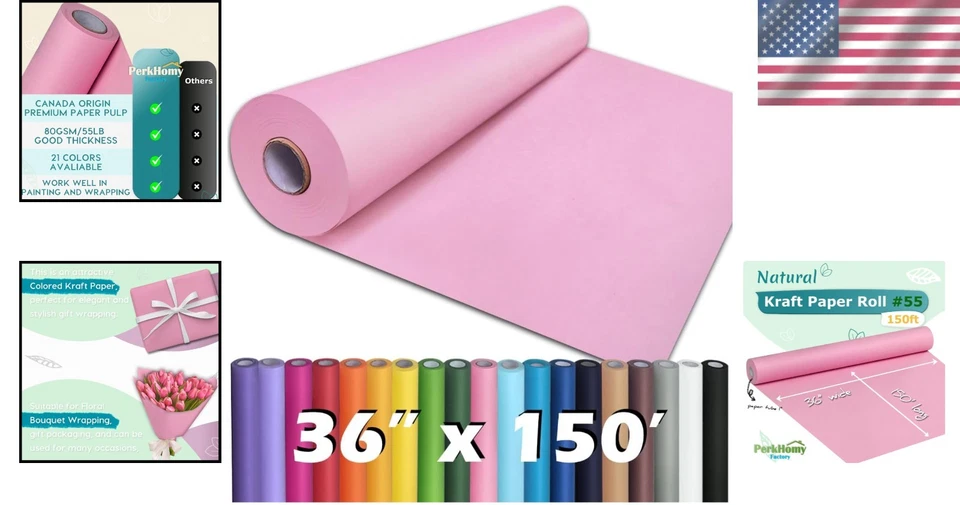 Multipurpose Kraft Paper Roll 36" x 1,800" 150' - Light Pink - Image 2 of 4