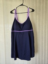 Unbranded Size 22 Blue One-piece Swimdress With Purple Trim