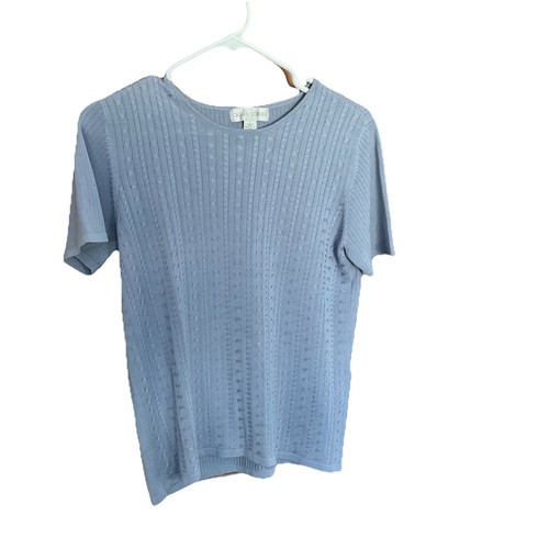 Casual Corner Women Silk Twin Set Cardigan & Short Sleeve Sweater Gray Sz L - Picture 6 of 11