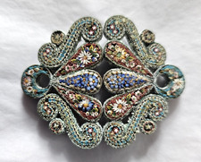 Antique Italian MICRO MOSAIC Brass 2-Piece BELT -Sash BUCKLE-Brought from Italy