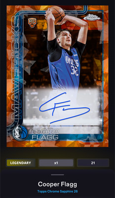 NBA Collect Digital COOPER FLAGG Topps Sapphire Orange Signature 25cc Legendary