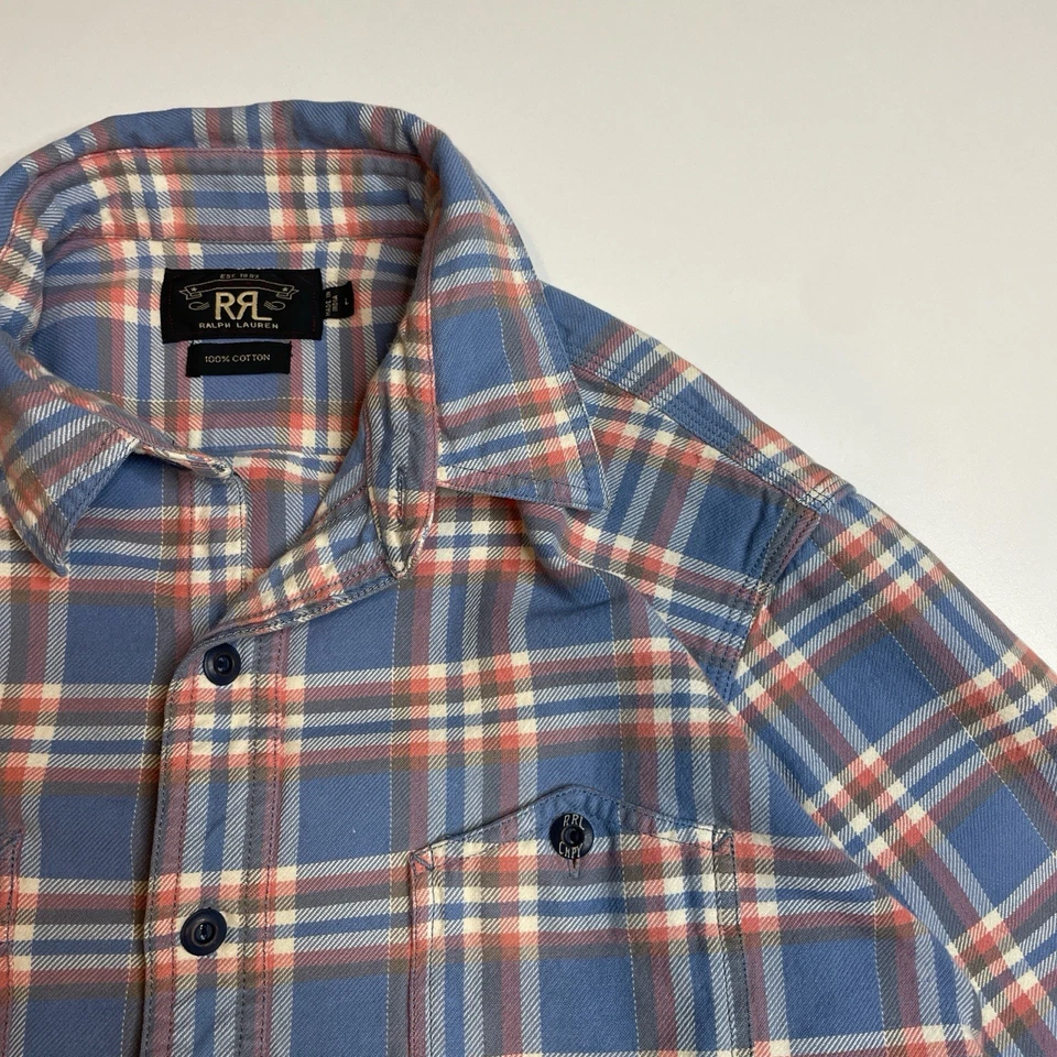 Camisa RRL Ralph Lauren Algodón Franela a Cuadros L Doble Bolsillos en el Pecho Multicolor Foto 2 de 4