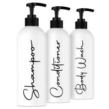 Alora 16oz Refillable Shampoo Conditioner Dispenser, Set of 3 Pump Matte White