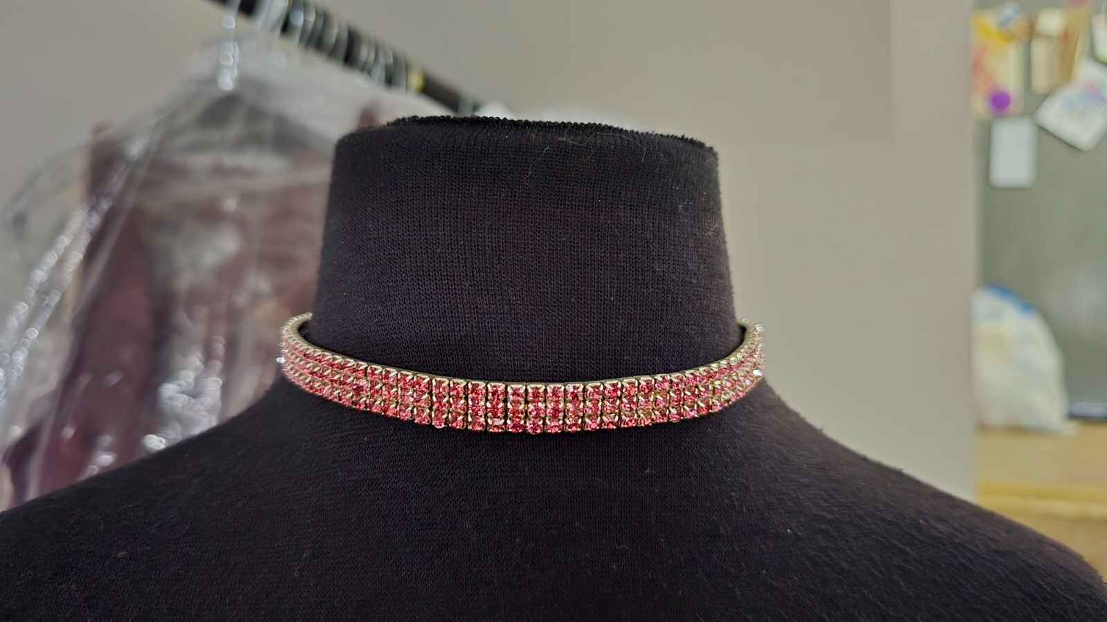Elegant Pink Rhinestone Choker Necklace