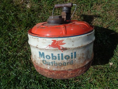MOBILOIL OUTBOARD 2.5 GALLON MOBIL MOTOR OIL CAN - ORIGINAL VINTAGE | eBay