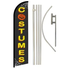 Halloween Costumes Windless Banner Flag & Flag Pole Kit & Ground Spike