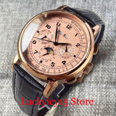 CORGEUT 42MM ST1655 Automatic Mens Watch Day Night Pilot Rose Gold Polish Case