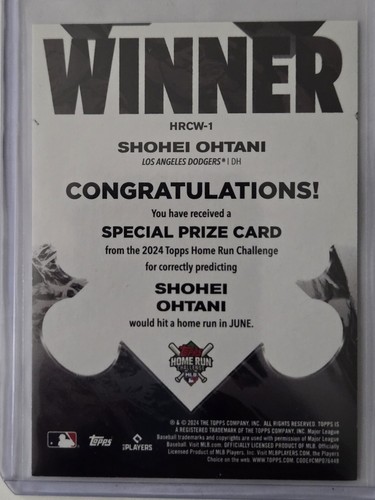 2024 Topps Home Run Challenge vainqueur juin Shohei Ohtani 242/554 Dodgers #HRCW-1 - Photo 3/15