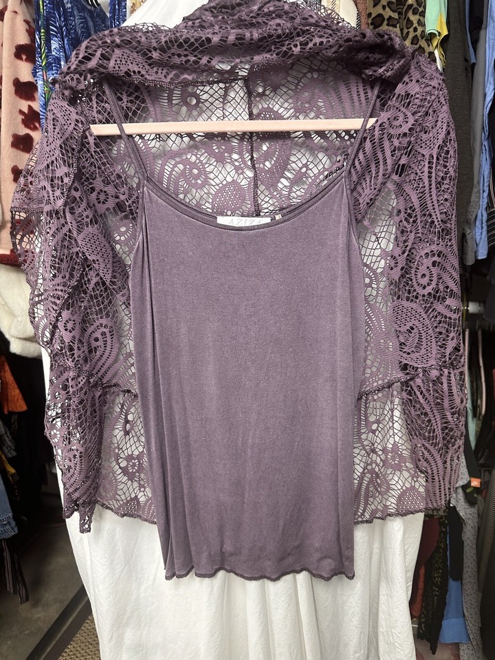 Aziza Ladies Small Lace top layered Solid Plum Purple camisole shirt eBay