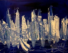 NEW YORK BLUE  original art by M. KAZAV canvas stretched